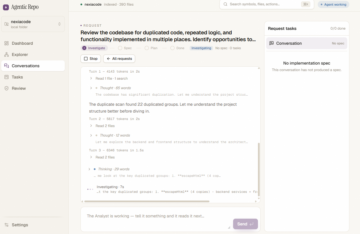 Agentic Repo spec-driven task conversation
